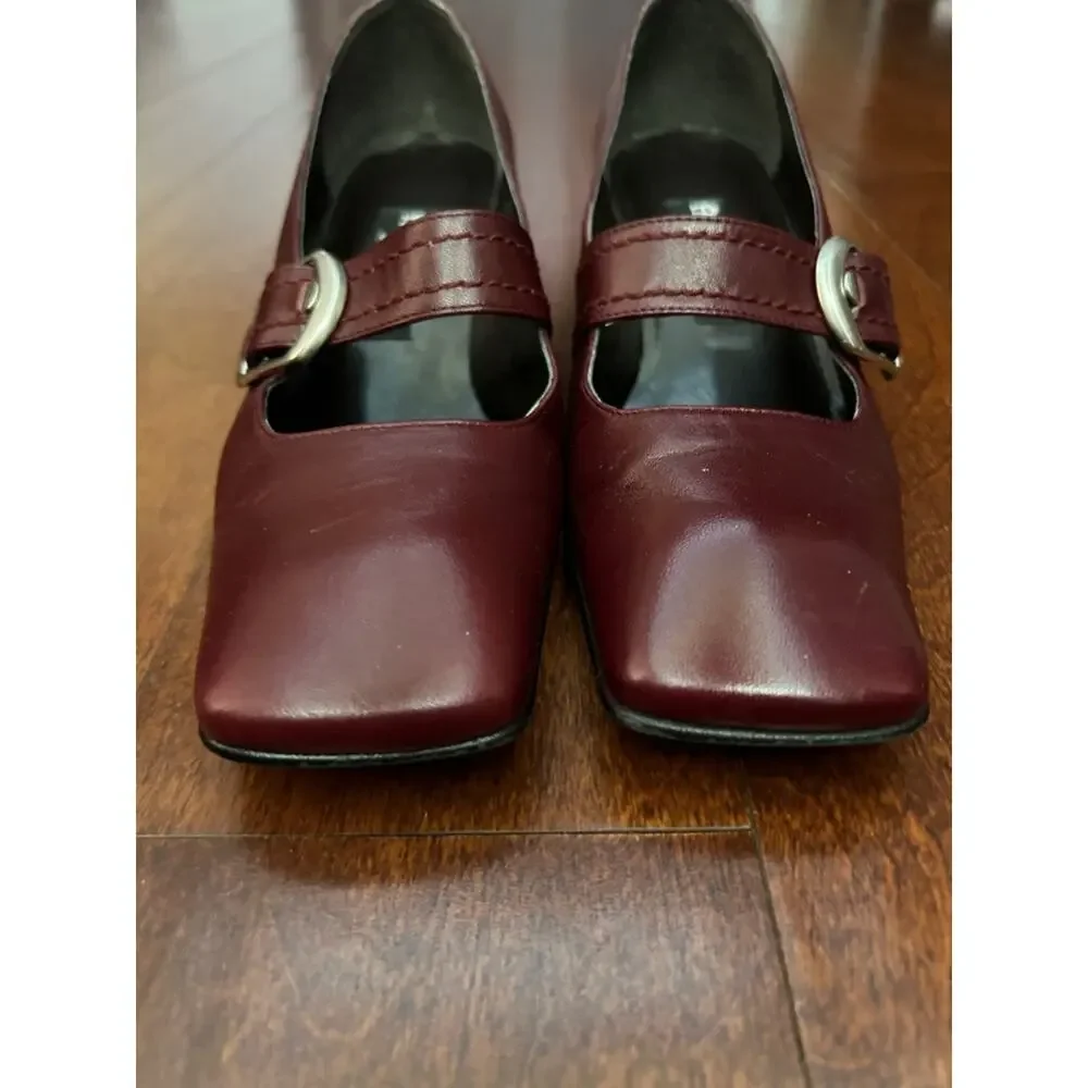 Vintage Etienne Aigner Women's Oxblood Leather Mary Jane Buckle Heels, Size 8